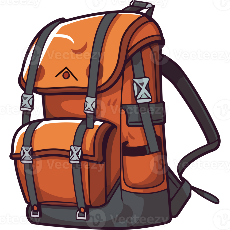 An orange backpack with straps and straps png