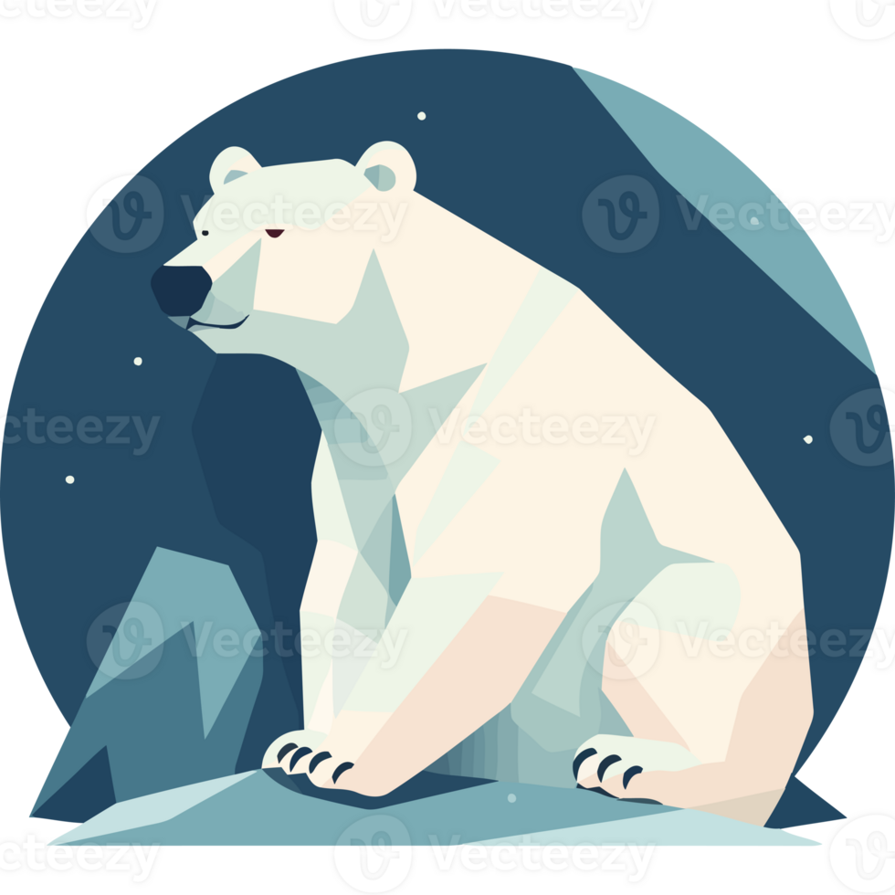 A polar bear sitting on a rock in the dark png