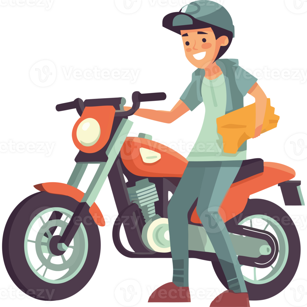 A man is riding a motorcycle with a bag png
