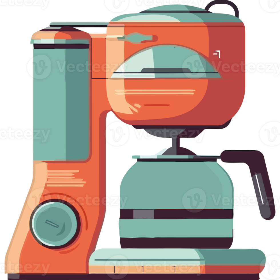 An orange coffee maker with a green handle png