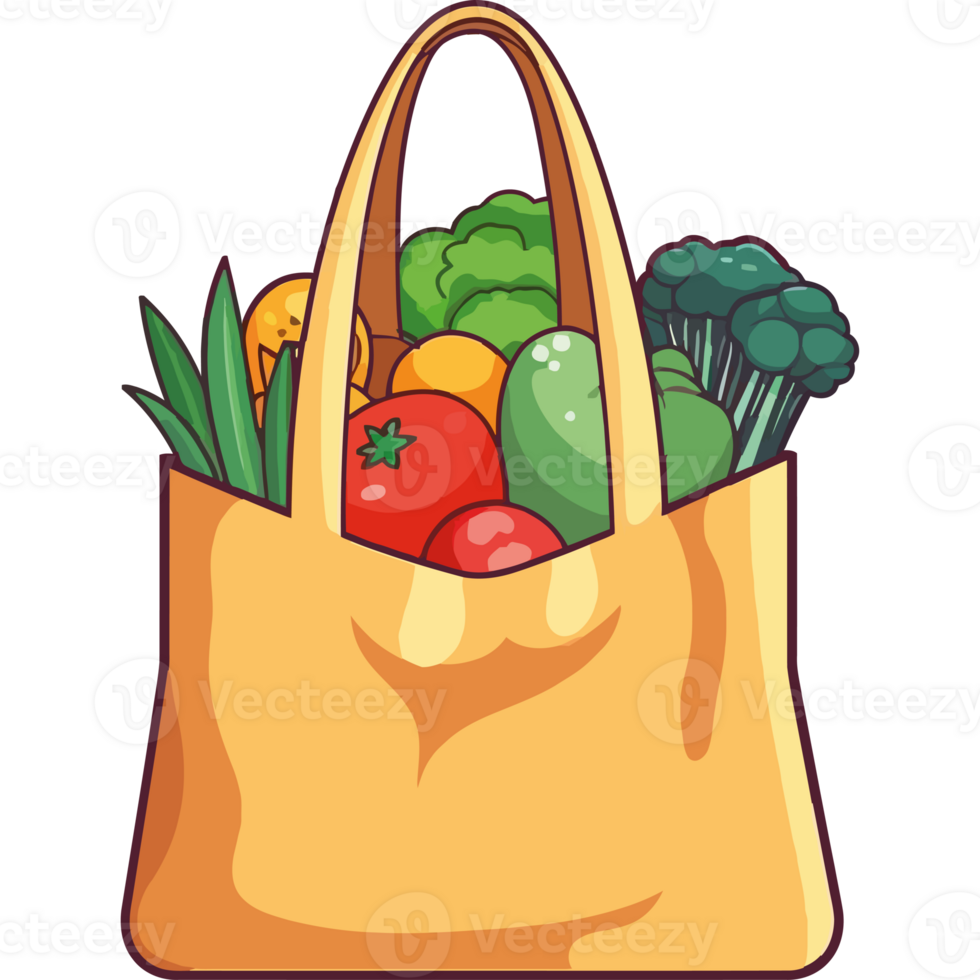 A bag full of vegetables and fruits png