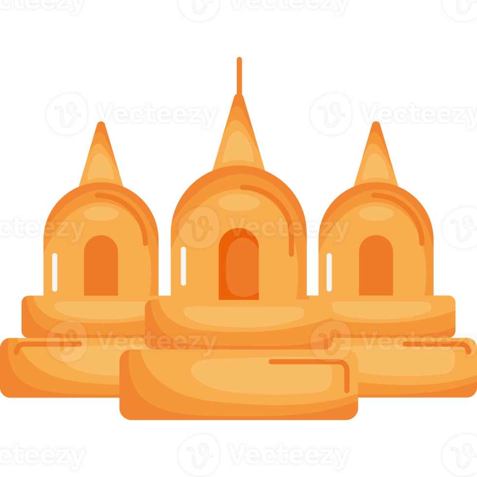 An orange temple with three domes on top png