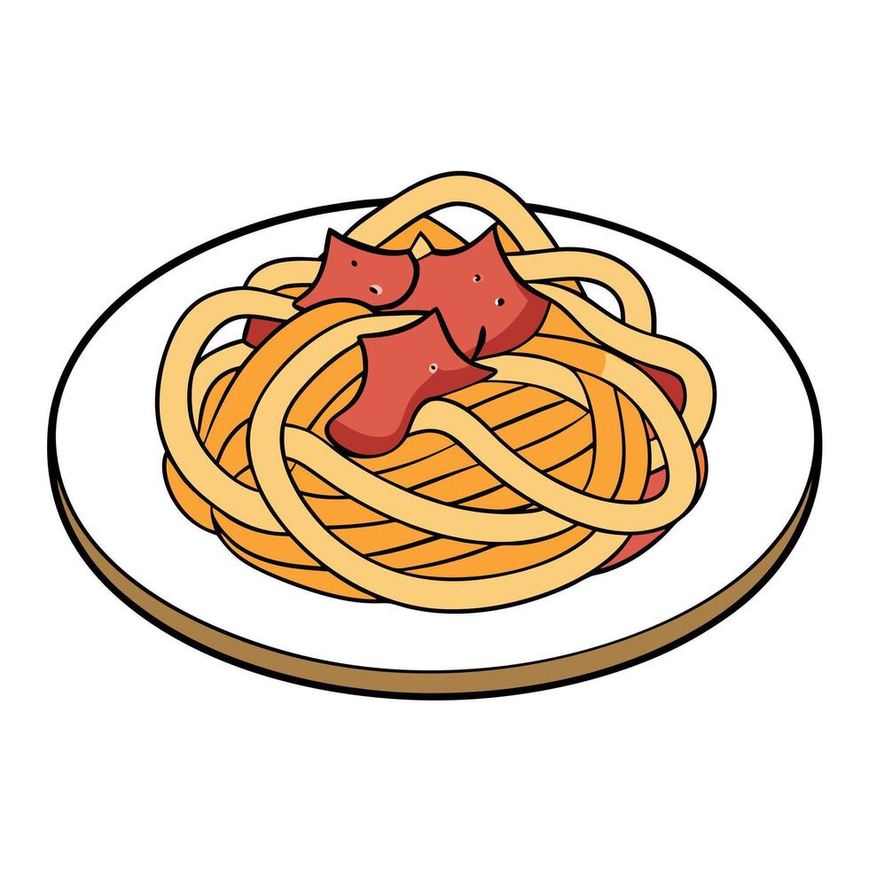Close-up of spaghetti carbonara with bacon and cheese. vector