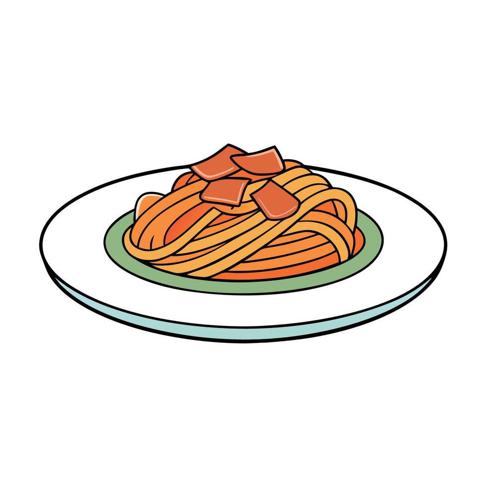A plate of spaghetti with bacon and parmesan vector