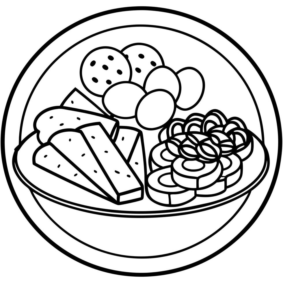 Antipasto platter with salami. ham. cheese and olives vector