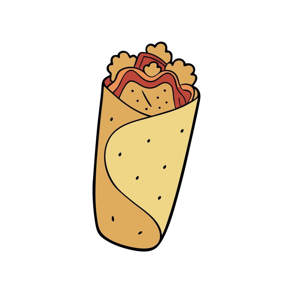 Breakfast burrito filled with scrambled eggs and bacon vector