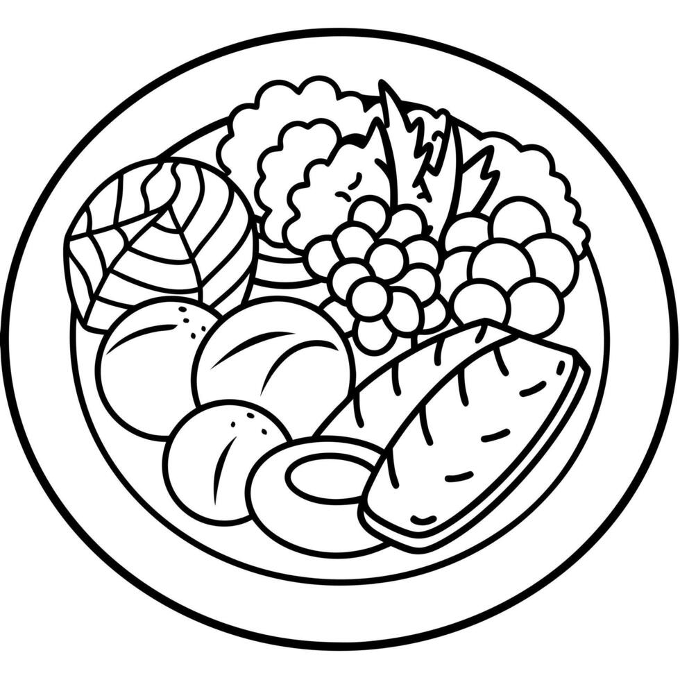 A white plate topped with meats and veggies vector