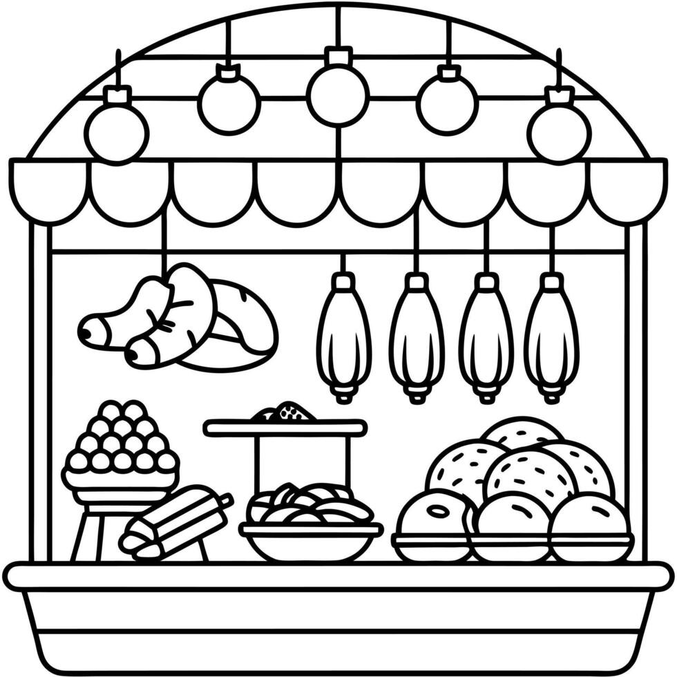 Assorted meats displayed in a butcher store vector