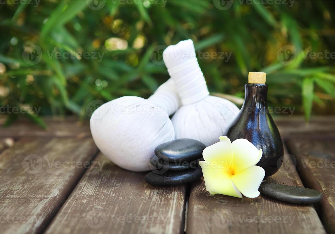 Spa theme objects with frangipani flower photo