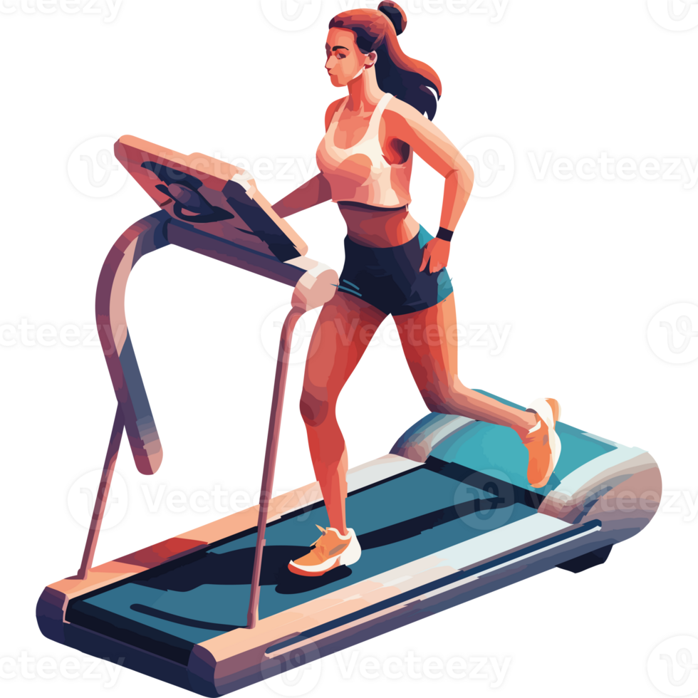 A woman is running on a treadmill png
