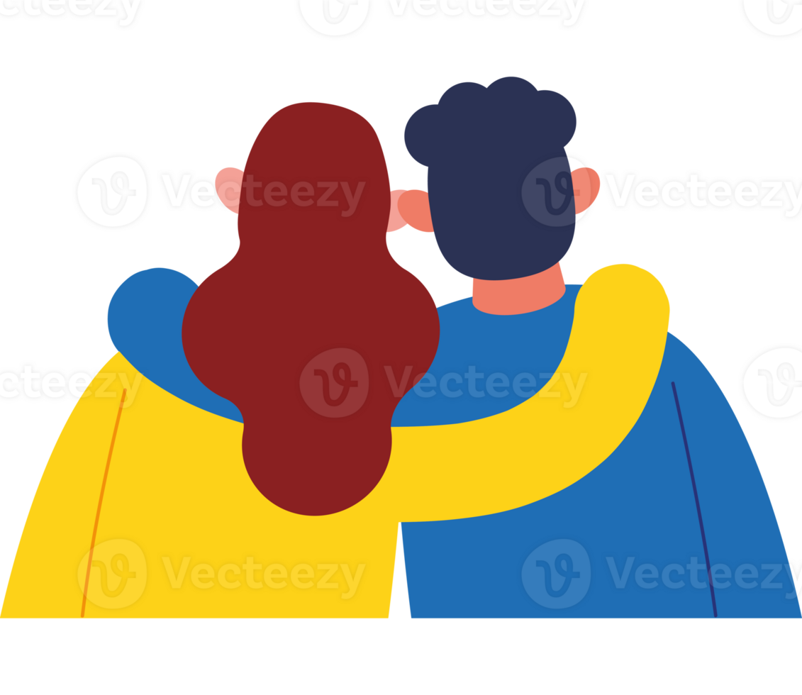 Two people hugging in a flat style png