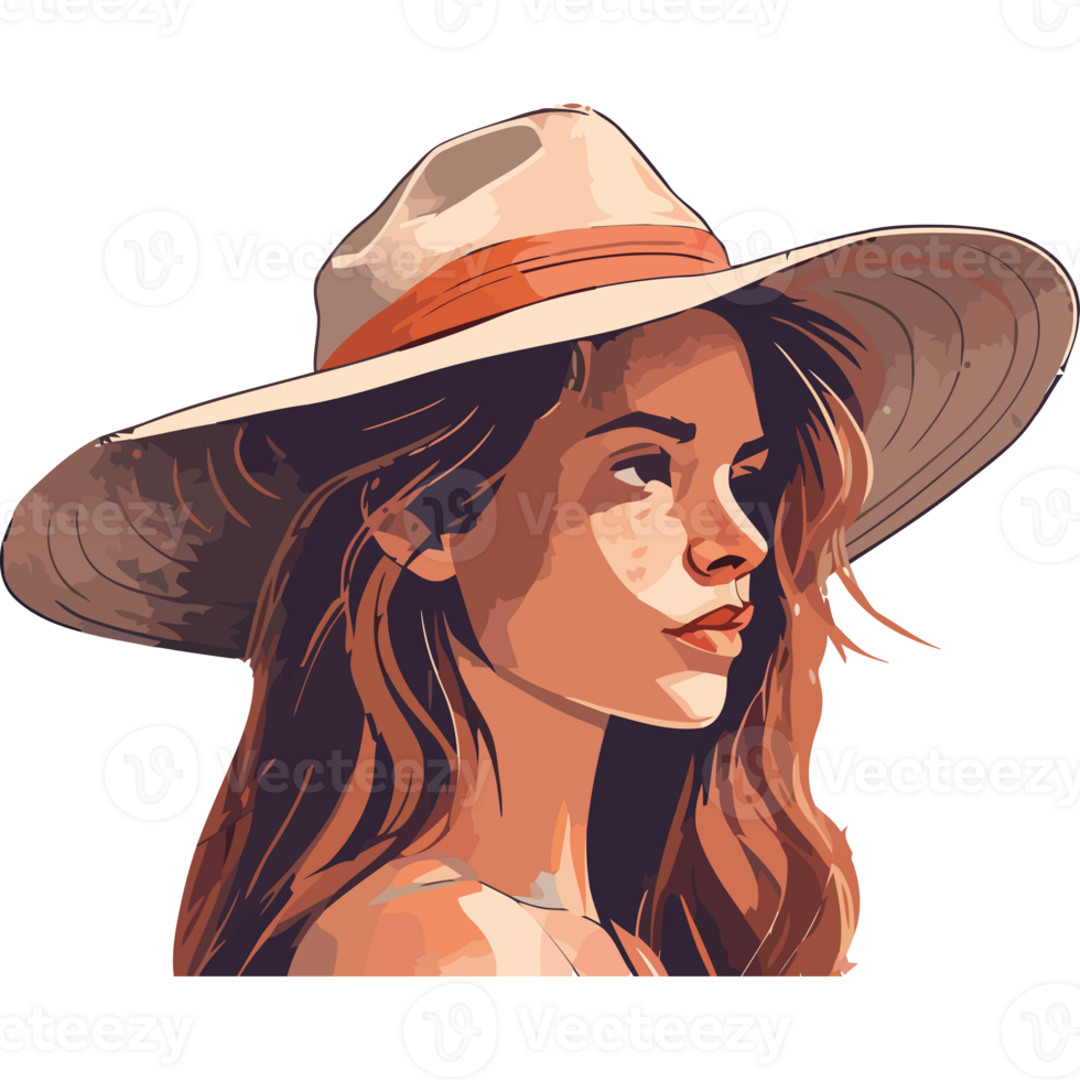 A woman in a hat and long hair png