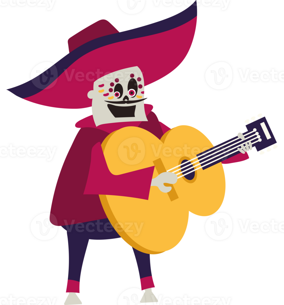 A cartoon skeleton playing the guitar png