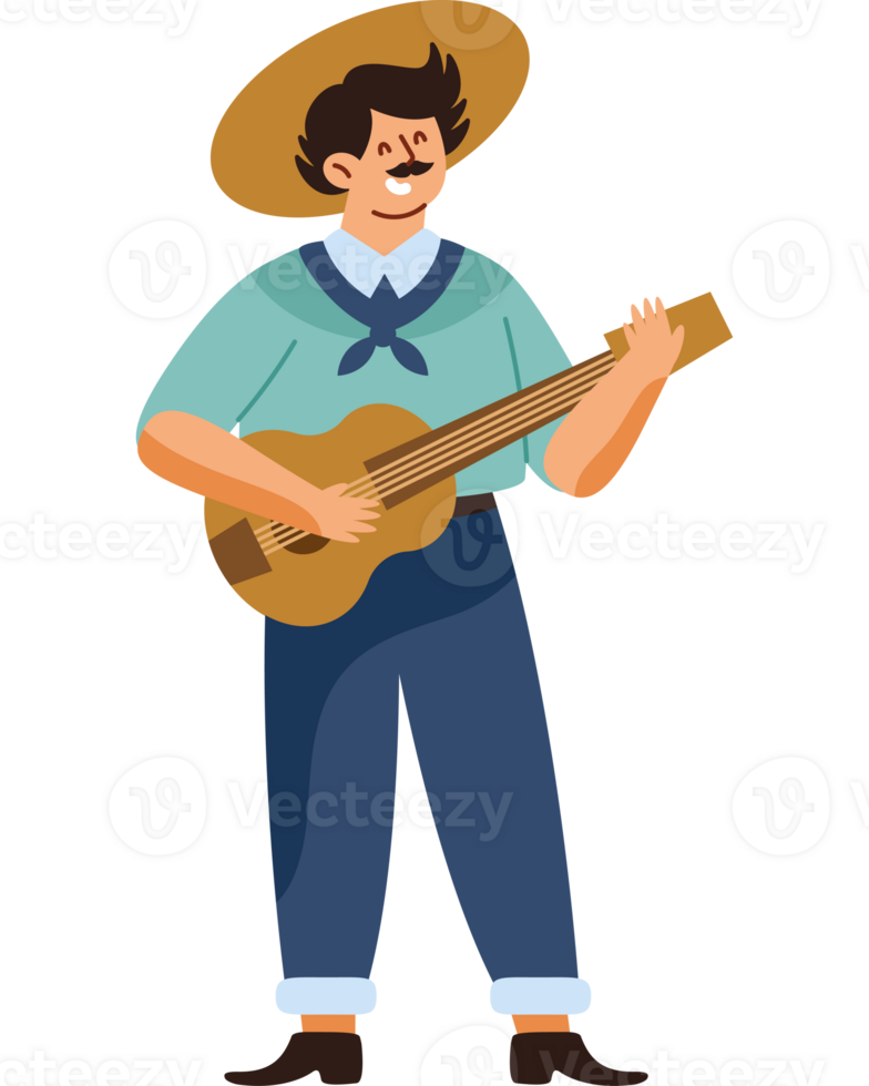 A cartoon man playing the guitar png