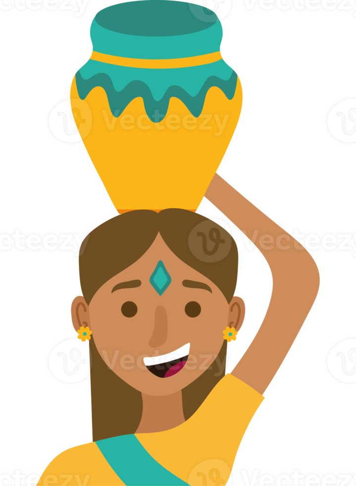 Indian woman holding pot on head png