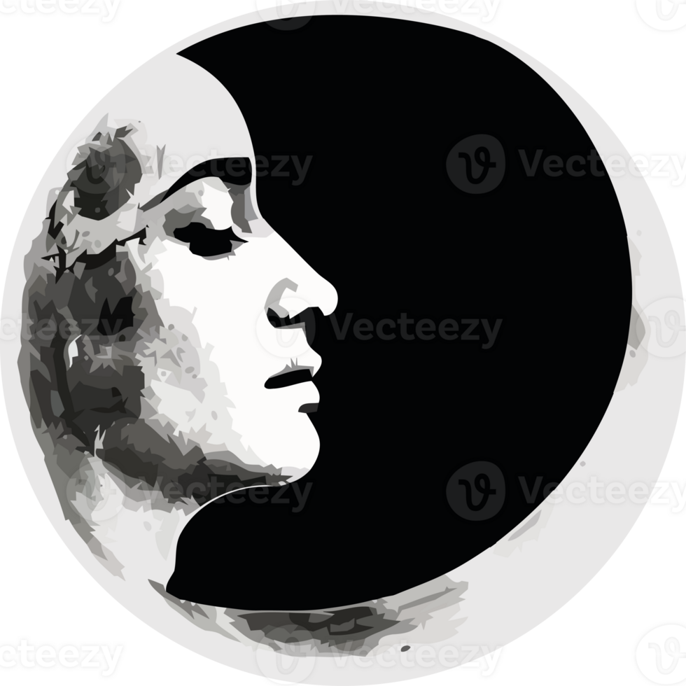 A woman's face is in the shape of a crescent png