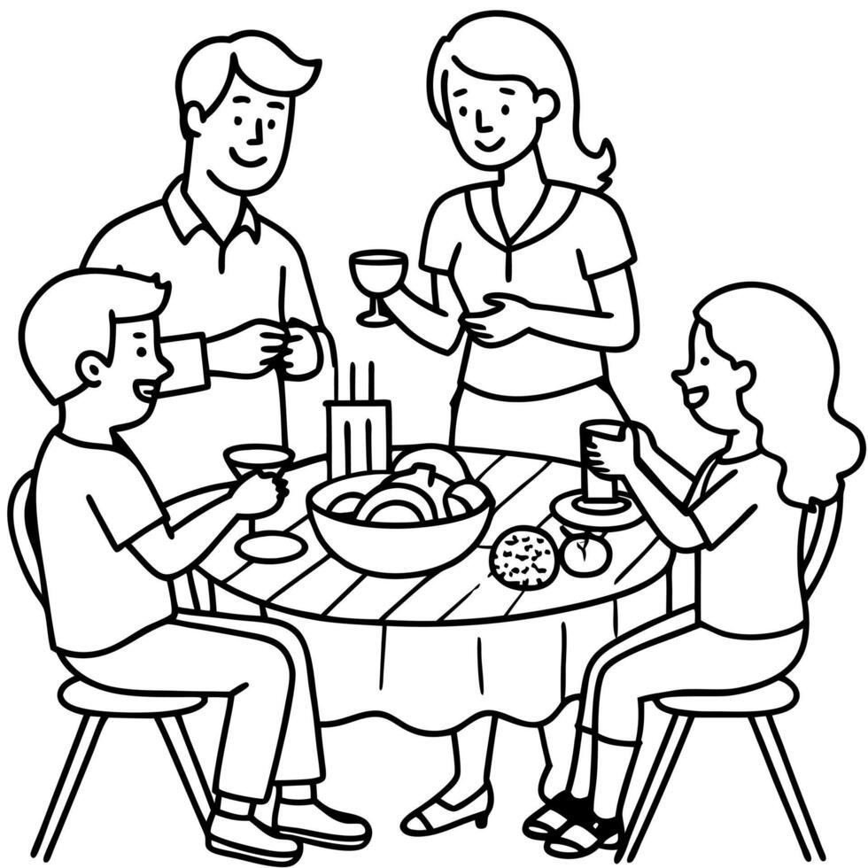 Family dinner. BBQ party. vector