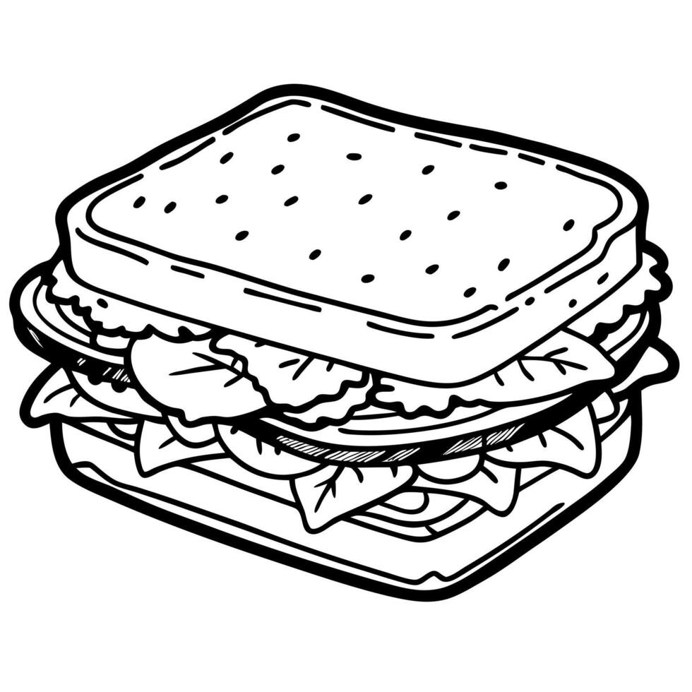 Chicken avocado club sandwich with bacon. lettuce. tomato. and ranch dressing on toasted white bread vector