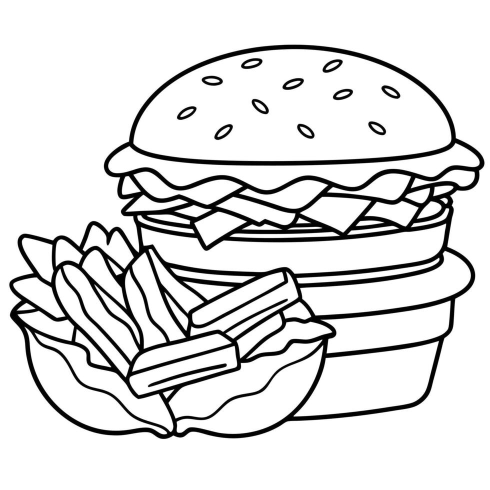 Juicy Bacon Cheeseburger with Crispy Fries vector