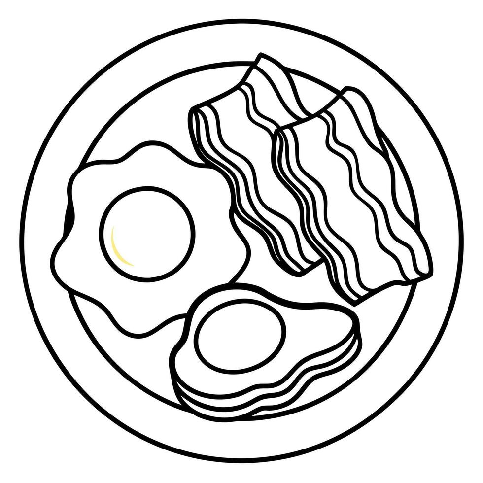 Crispy Bacon and Sunny-Side Up Eggs on a White Plate vector