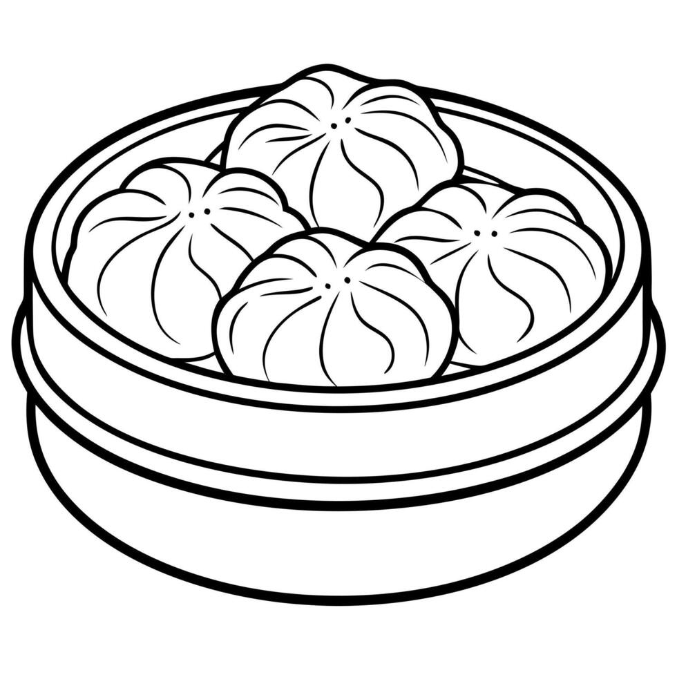 A detailed closeup of Chinese dumplings being steamed vector