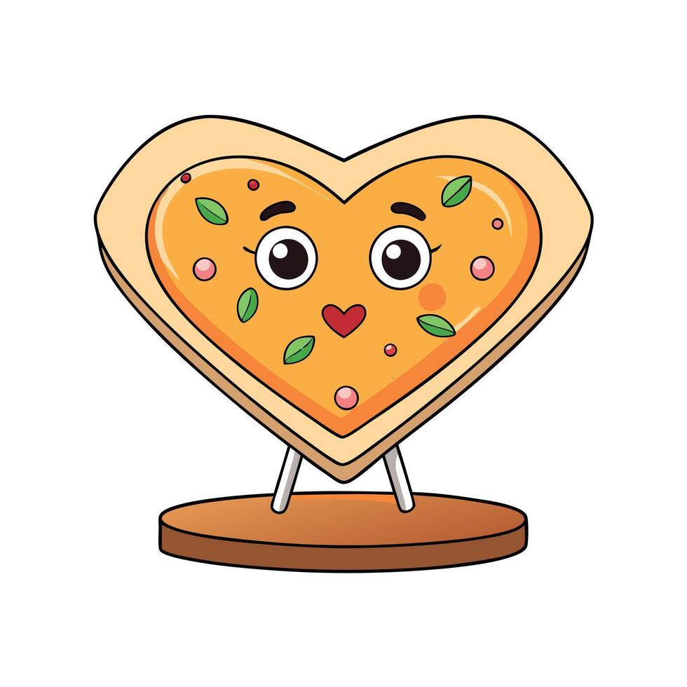 Heart shaped tandoori paneer pizza on a wooden plate vector