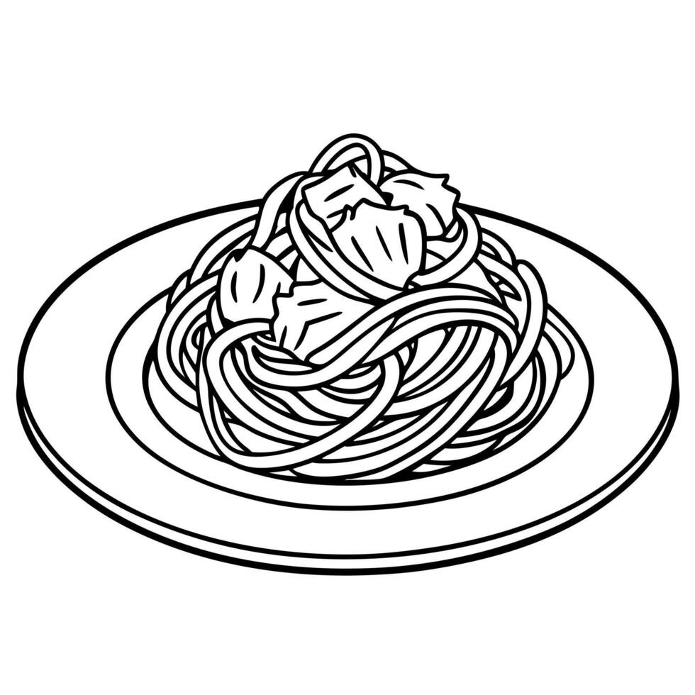 A plate of spaghetti carbonara on the table vector