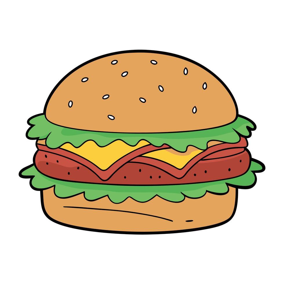 A bacon cheeseburger with lettuce and tomato vector
