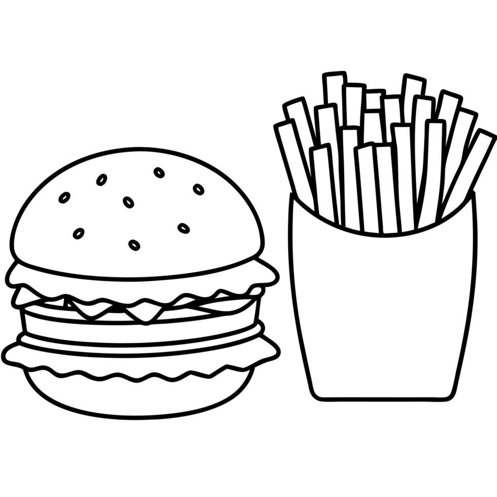 Burger and french fries isolated on white background vector