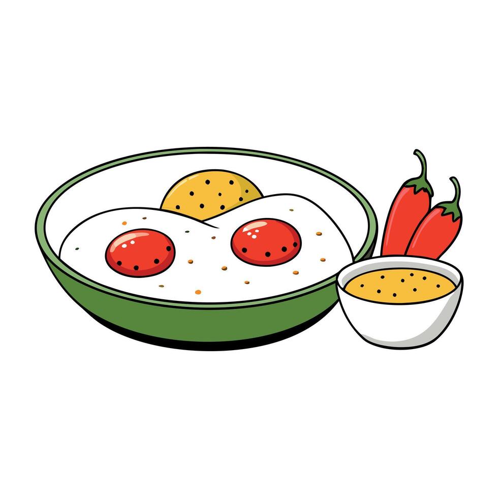 Healthy breakfast of eggs with chilli flakes on it vector