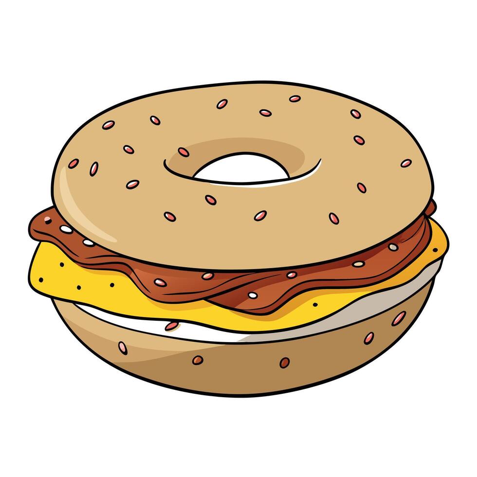 A bagel sandwich with bacon cheese and eggs vector