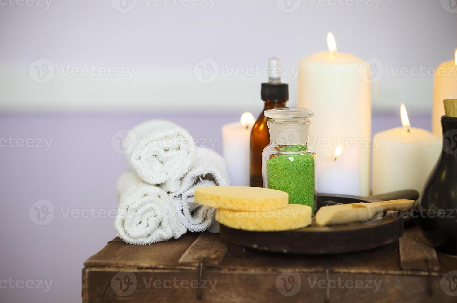 Elements of spa massage in spa salon photo
