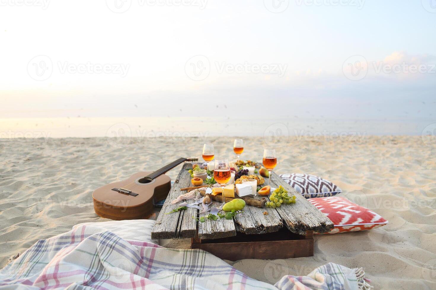 Top view beach picnic table photo