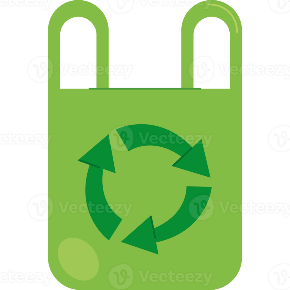 A green bag with a recycling symbol on it png