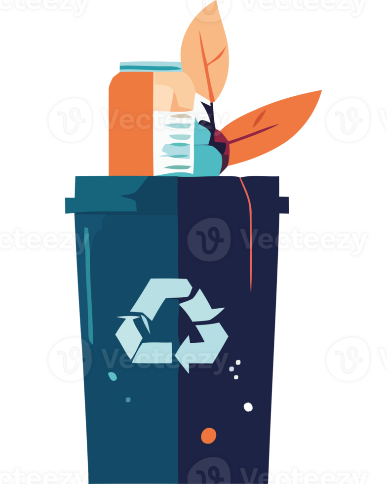 An illustration of a trash can with a recycling symbol png