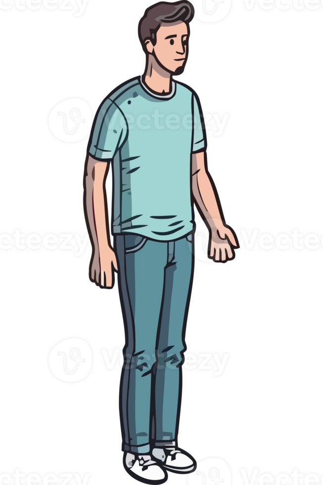 A cartoon man standing in jeans and a t - shirt png
