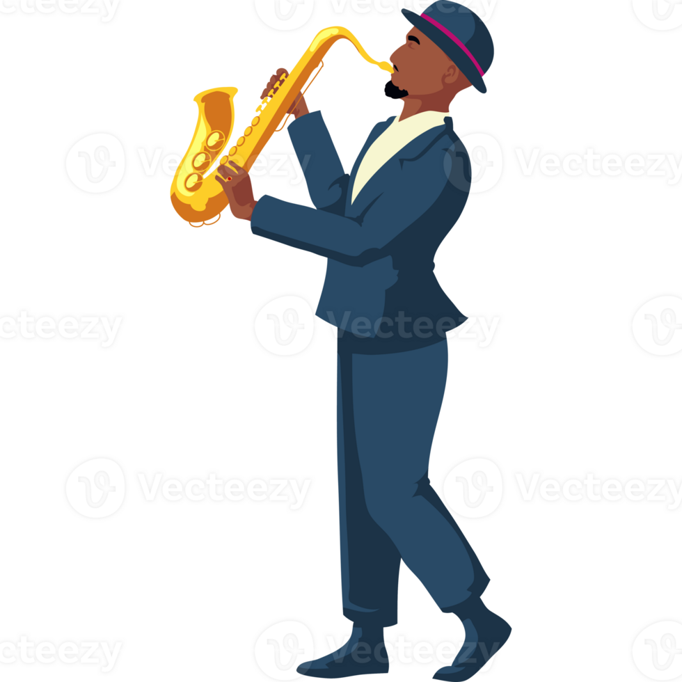 A cartoon man in a suit playing the saxophone png