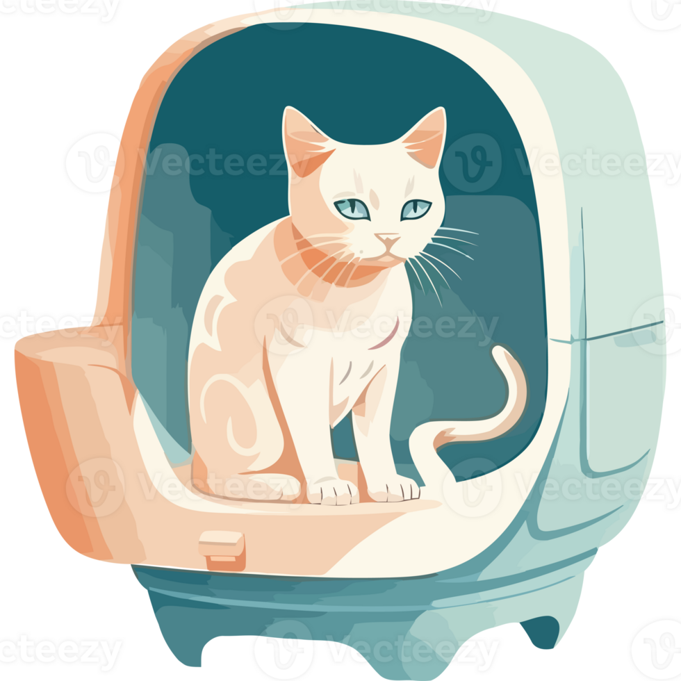 A white cat sitting in a toilet seat png