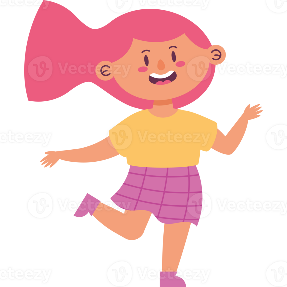 Happy girl running cartoon illustration png