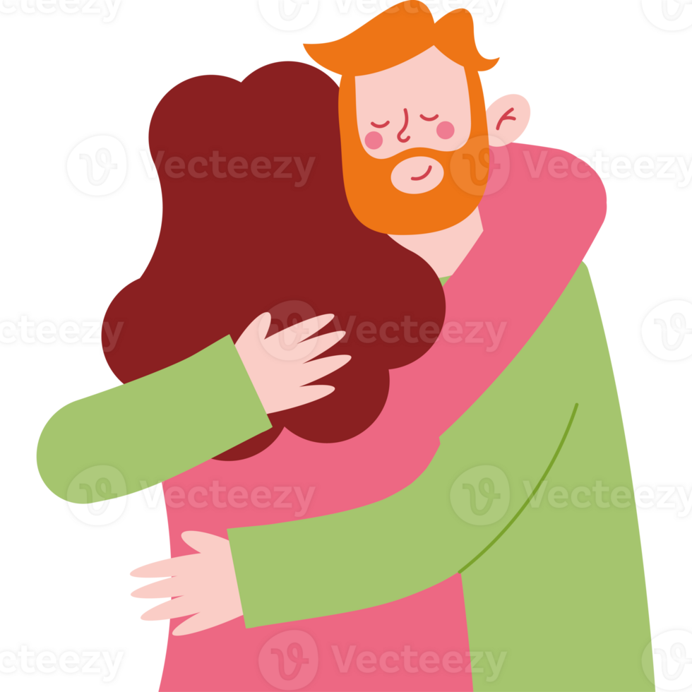 A man hugging a woman in a green sweater png