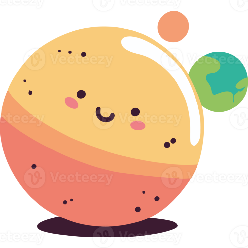 An orange planet with a smiley face and a planet png