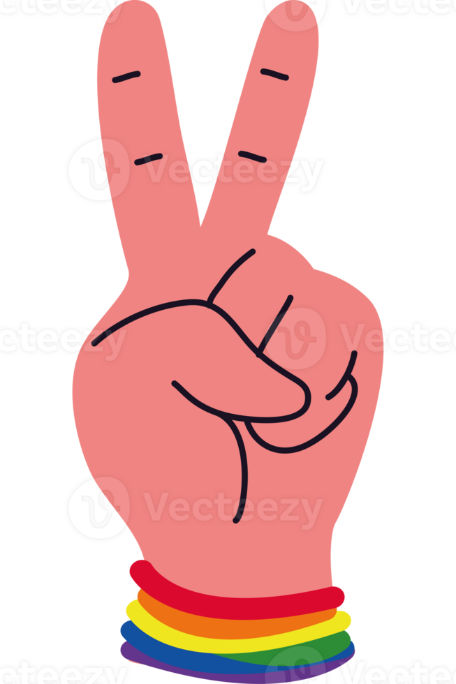 A cartoon hand with a rainbow flag and peace sign png