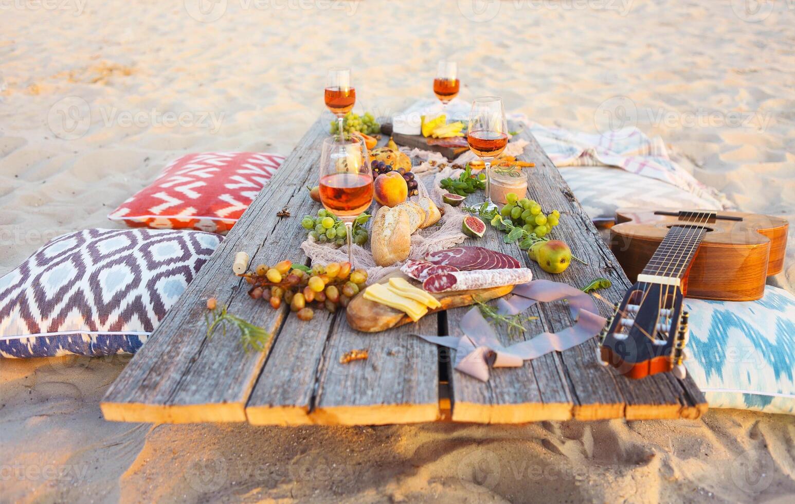 Top view beach picnic table photo