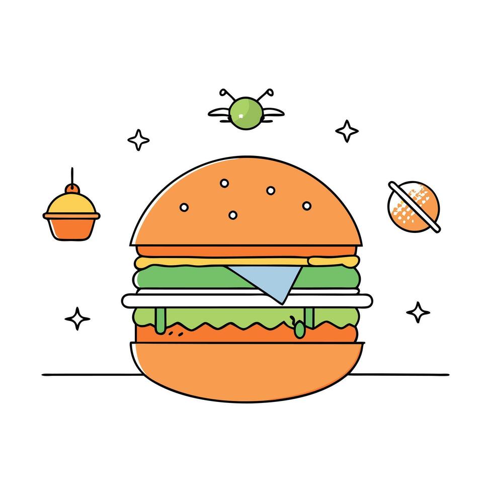 Hamburger with real fly ingredients.panorama photo. vector