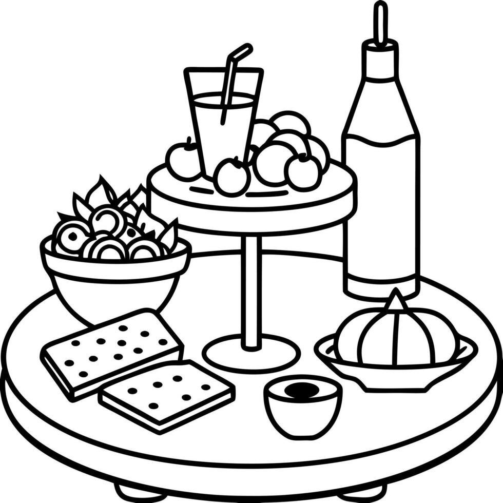 A table full of food and drinks vector