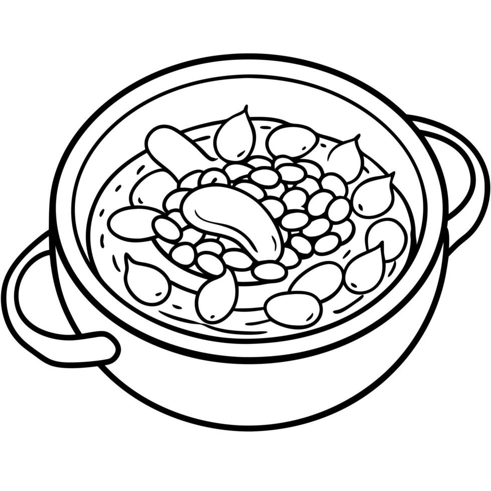 Bean stew with pork and chorizo sausage . vector