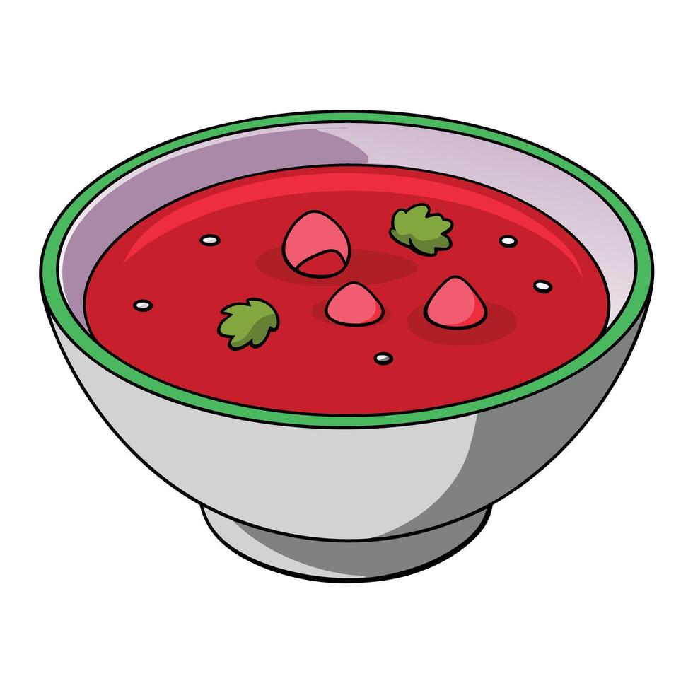 Bowl of red beet root soup borsch. vector