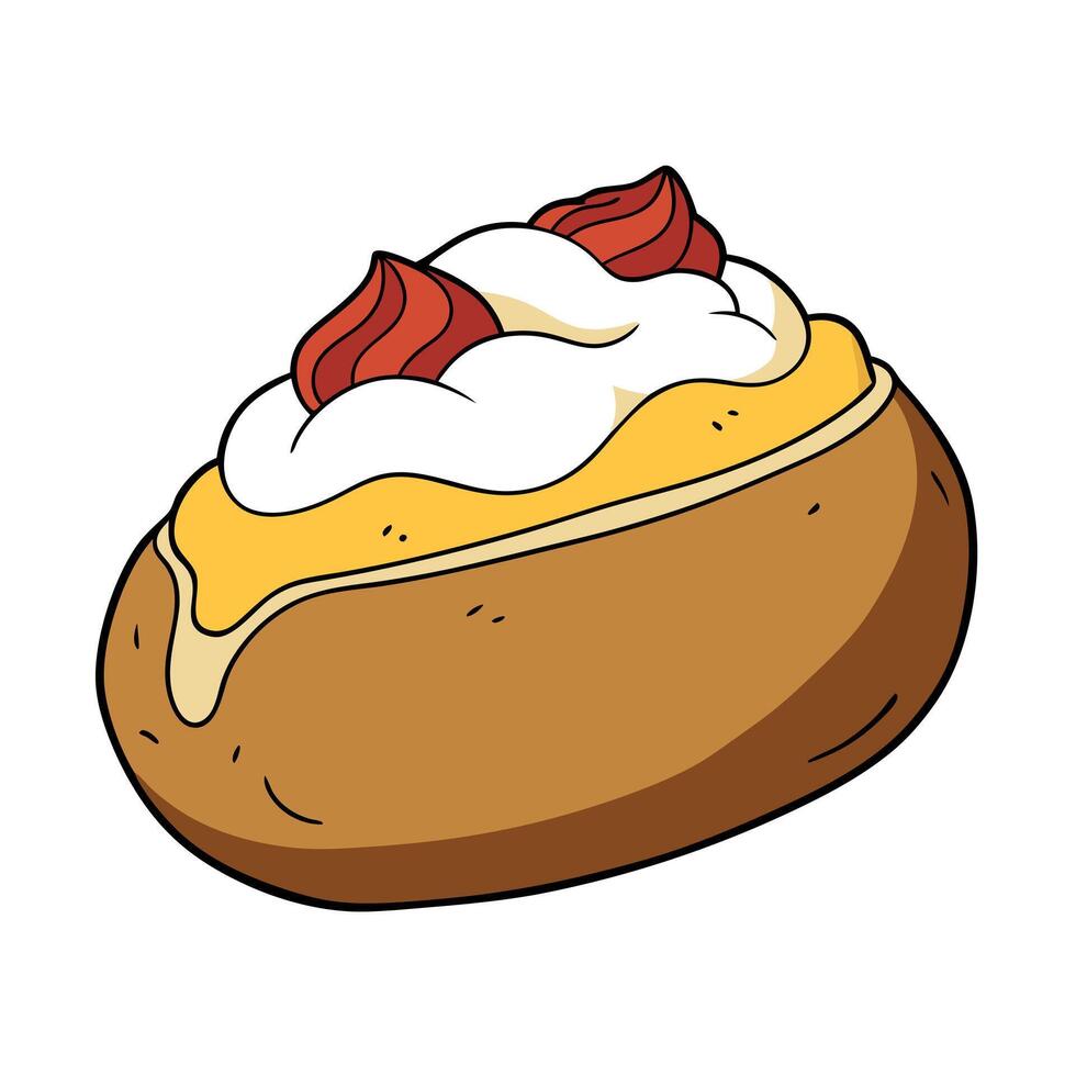 Homemade baked potatoes with bacon and sour cream vector