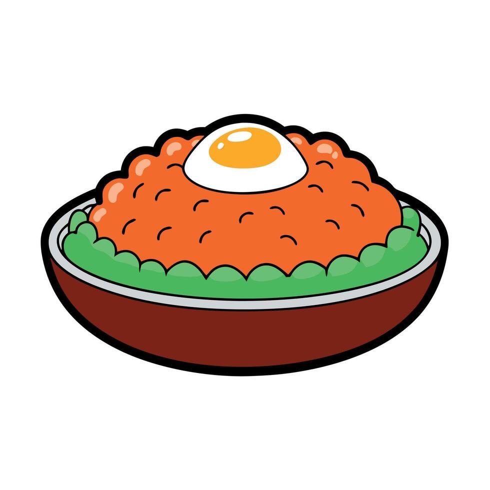 Korean kimchi fried rice with a fried egg on top. vector