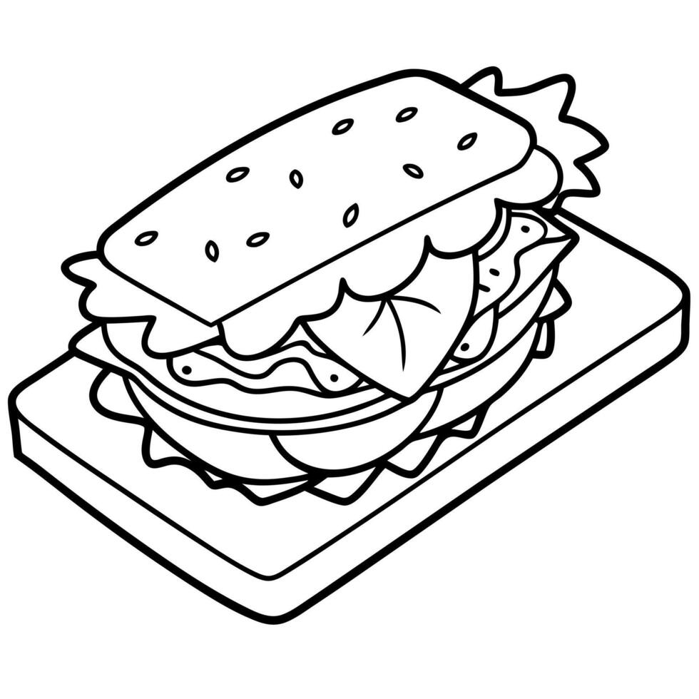 French sandwich with tomato and ham on wooden board vector